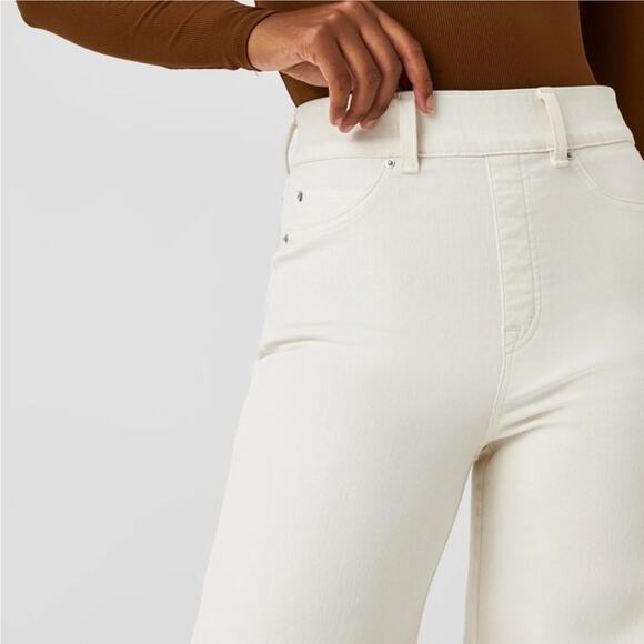 Spanx Seamed Front Wide Leg Jeans Size Large Ecru - Picture 4 of 16